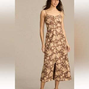 Lucky Brand Brown Floral Midi Dress with Corset Back